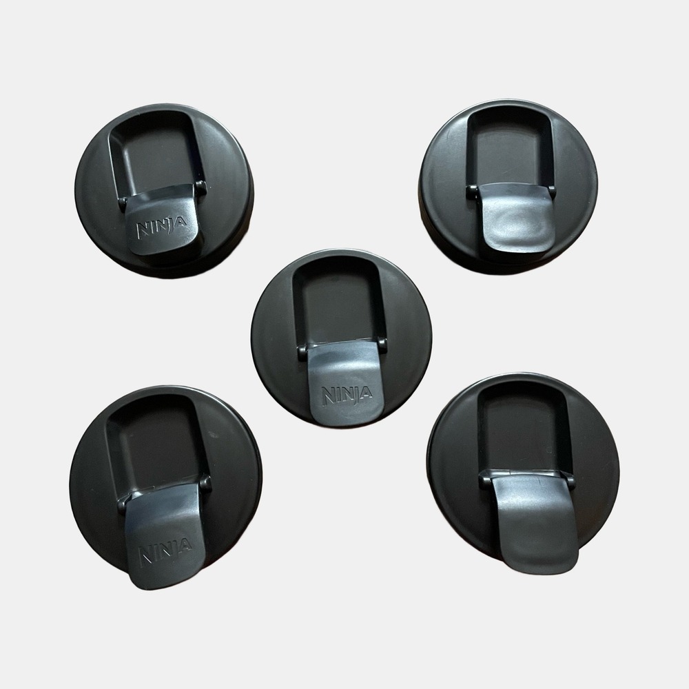 Ninja Blender Sip and Seal Replacement Lids Lot of 5 Black Flip Top Lids 3.35"